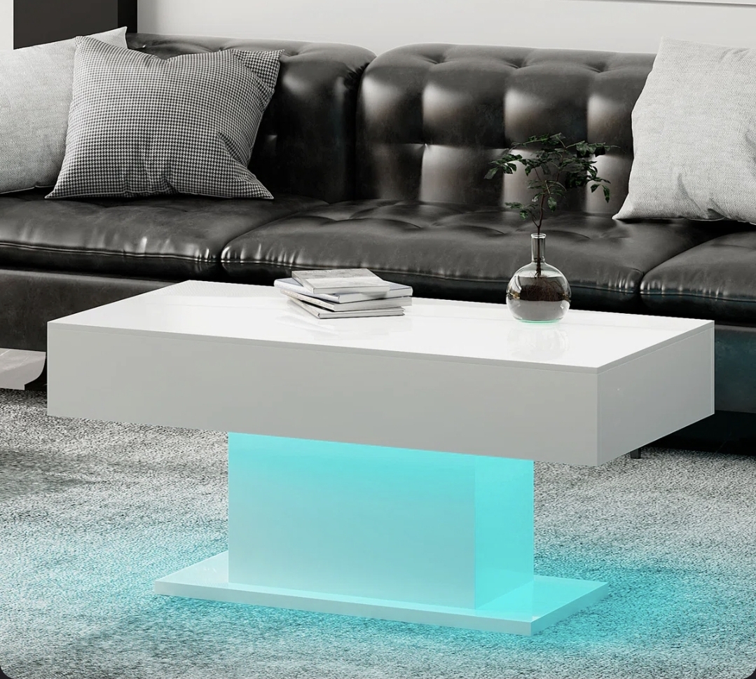Oak & Aura's High Gloss Coffee Table with 16 Colors LED Lights, 110 x 50 x 55 cm