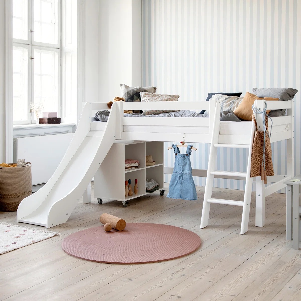 Oak & Aura Kids Single Bed with Slide & Storage