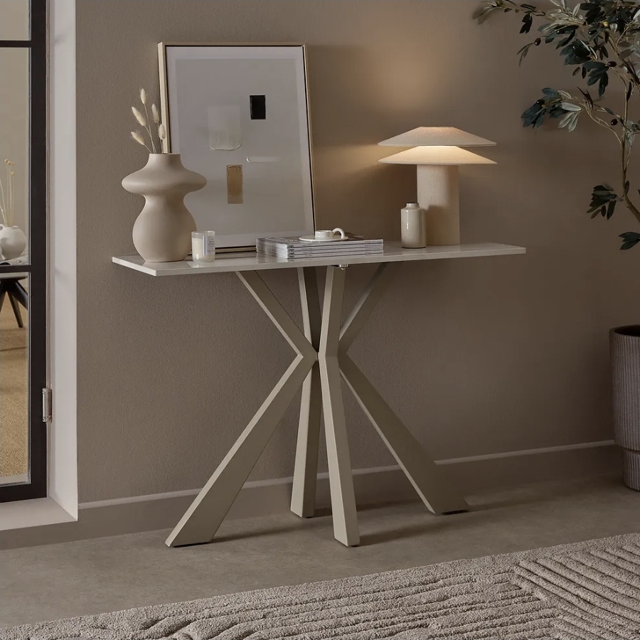 Oak & Aura's Console Table,Ceramic and Cappuccino Metal