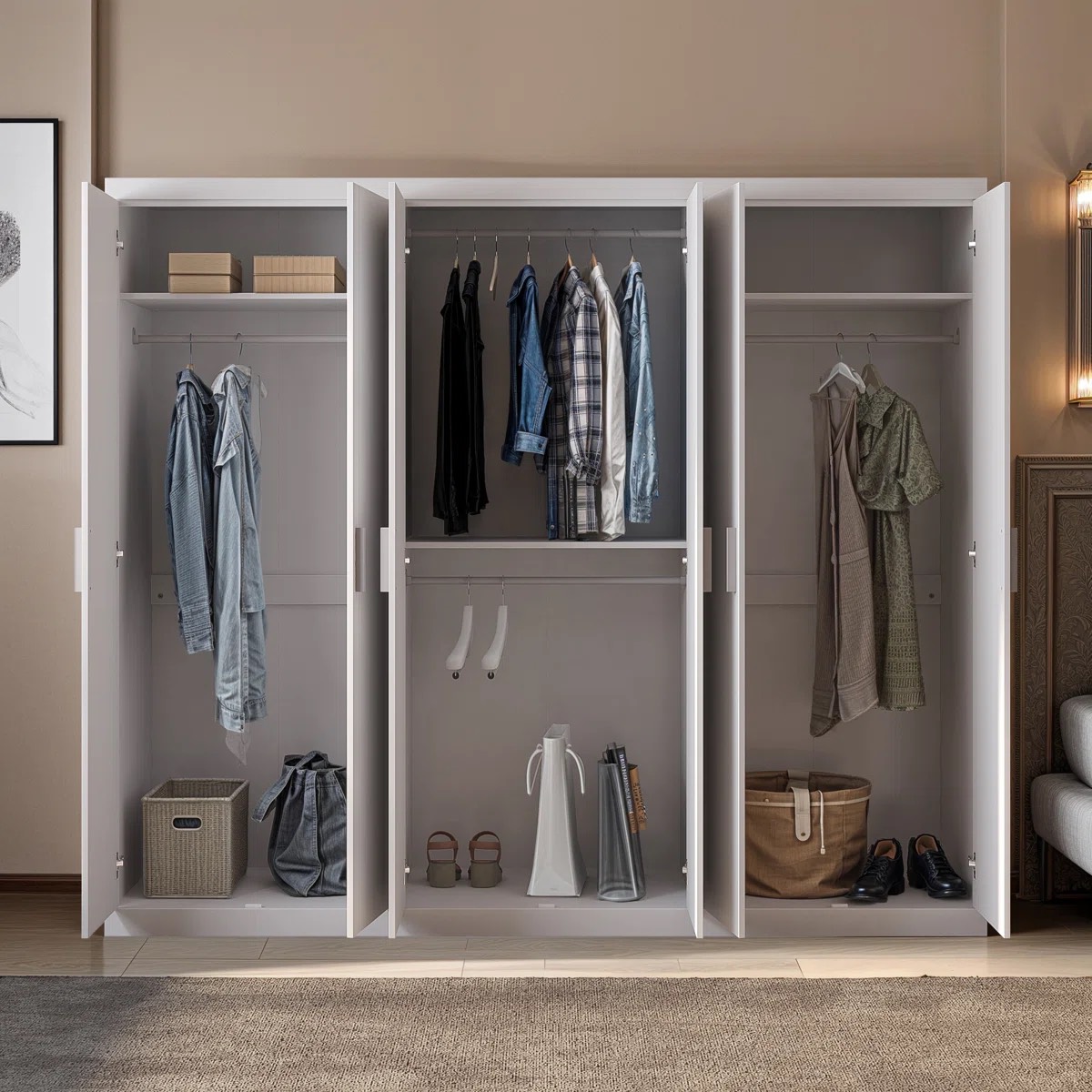 Oak & Aura 6 Door Wardrobe With Mirror