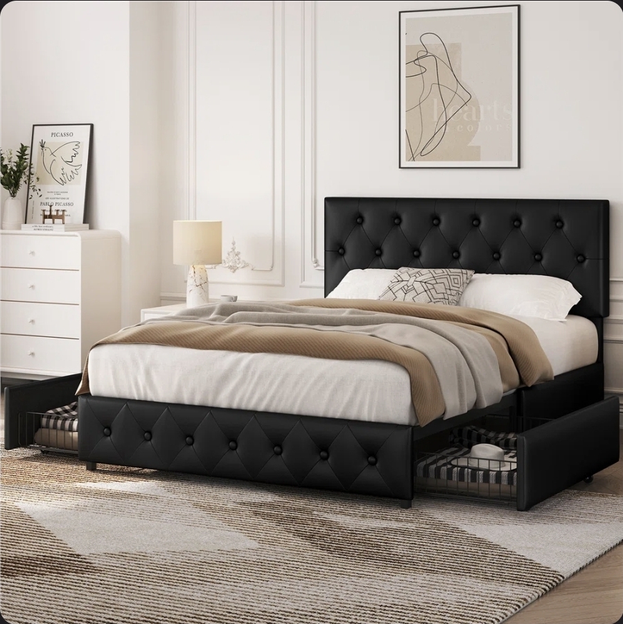 Oak & Aura's Upholstered Kingsize(5') Bed with Mattress & Drawer Storage