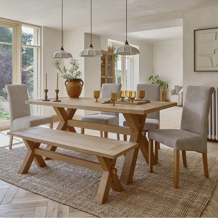 Oak & Aura's Dining Set with 4 Chairs and 1 Bench