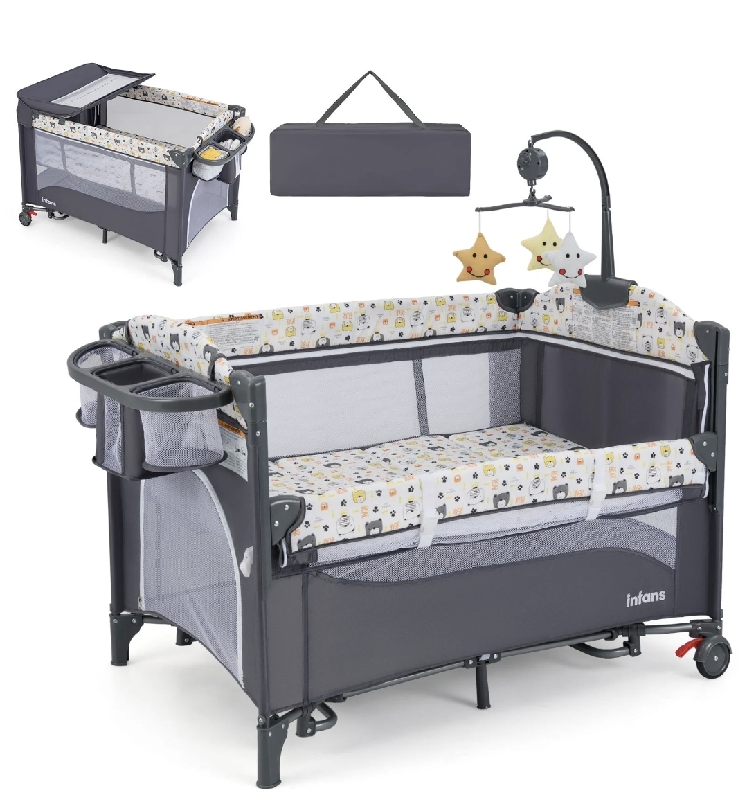 Oak & Aura's 6 -in-1 Baby Bed Travel Cot with Changing Table for Baby