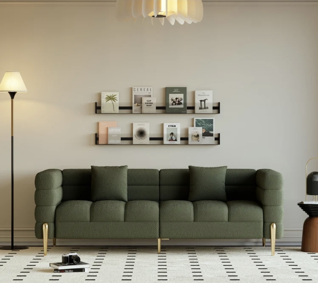 Oak & Aura's Boucle Fluted Sofa with Gold Legs