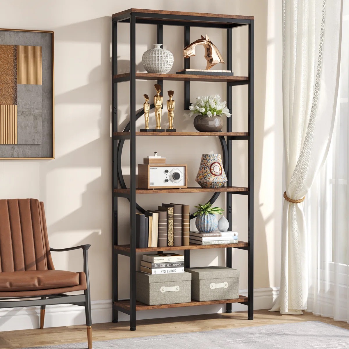 Oak & Aura's 180.1cm H x 69.9cm W Steel Etagere Bookcase