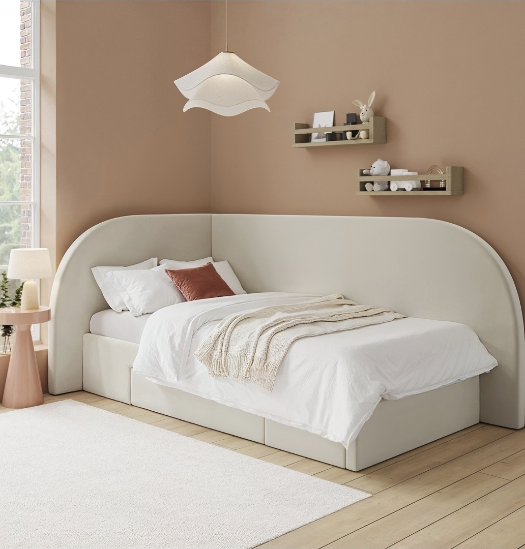 Oak & Aura's Single Bed With Mattress & Storage With Curved Headboard