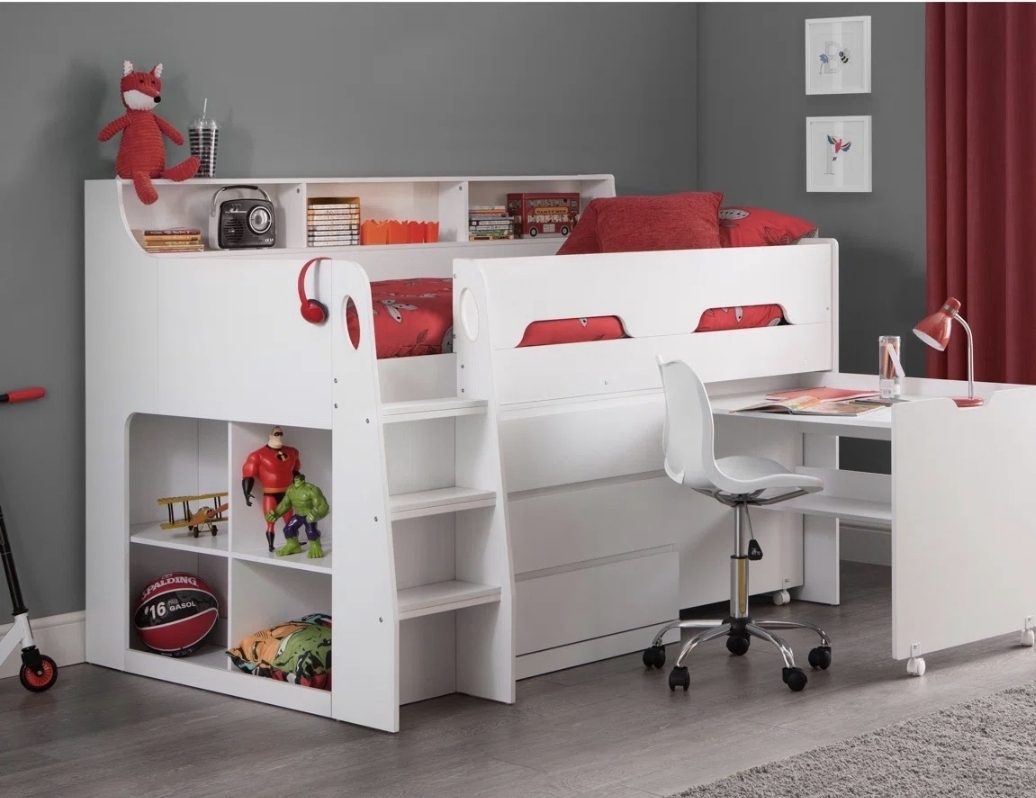 Oak & Aura's Single (3') 3 Drawer Bed Frames Mid Sleeper Loft Bed with Built-in-Desk