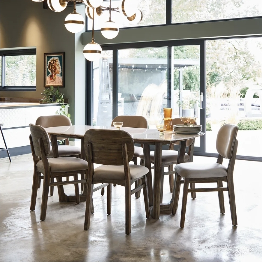 Oak & Aura's Italian Marble & Solid Acacia  Dining Table With 6 Chairs