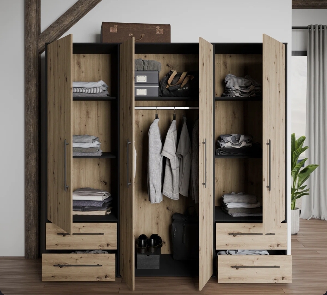 Oak & Aura's 4 Door Manufactured Wood Wardrobe.