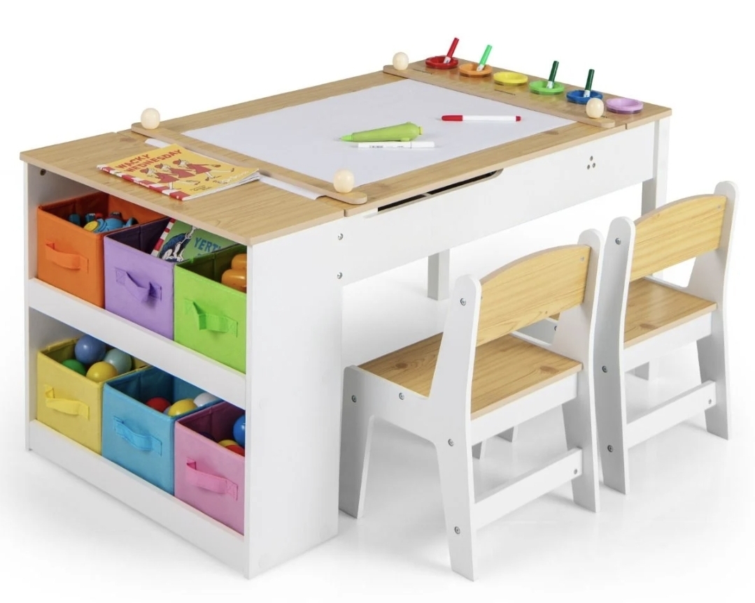 Oak & Aura's 2 -in-1 Kids Art Table and Easel Set with Chairs and Liftable Tabletop