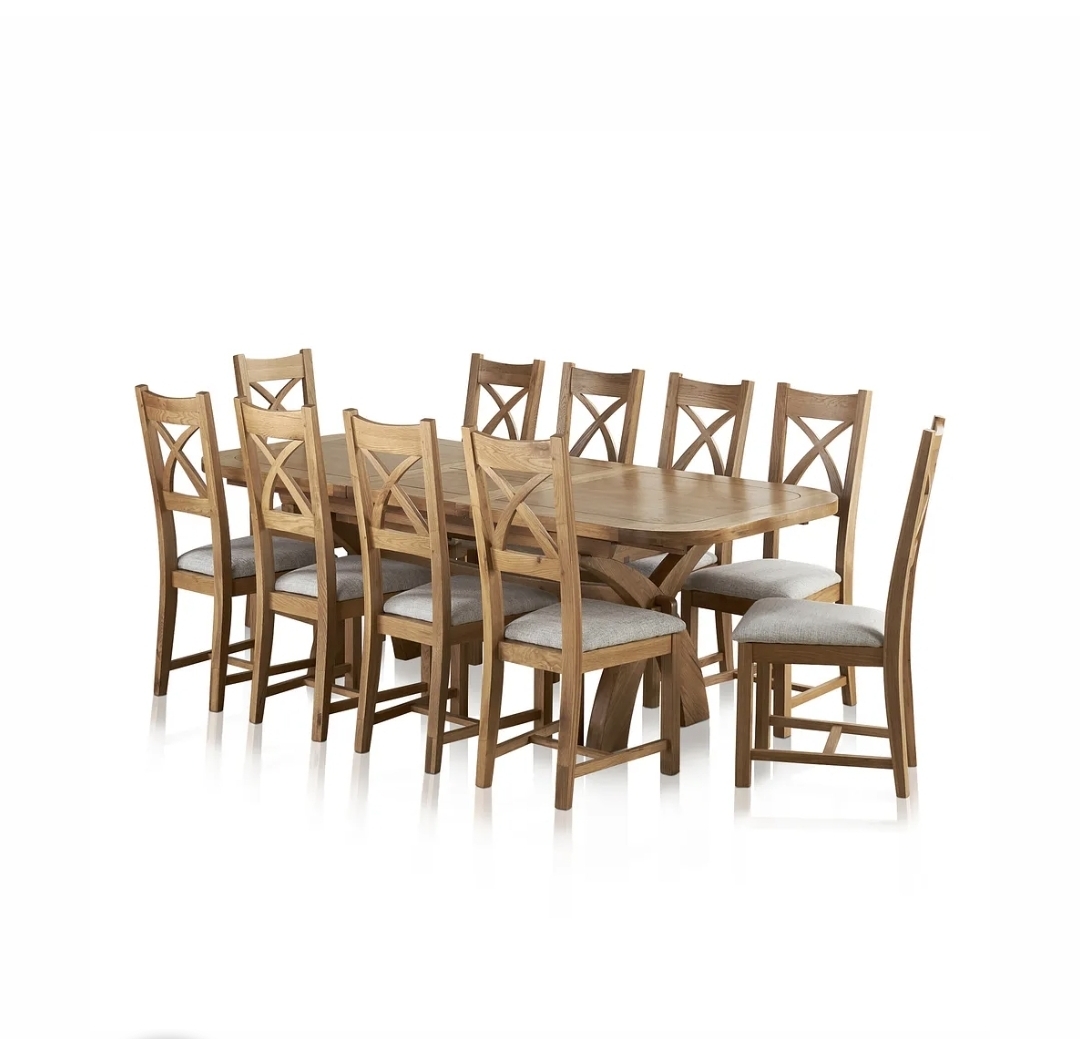 Oak & Aura's 6ft Extending Dining Table with 10 Chairs