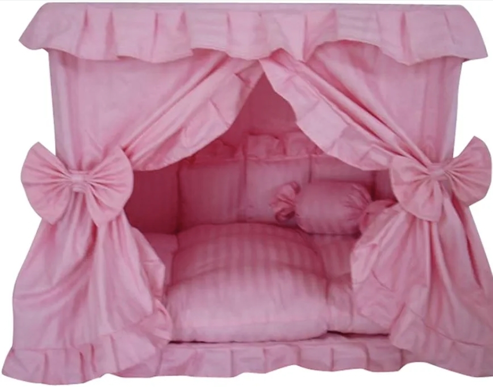Oak & Aura's Princess Pink Pet Dog Handmade Bed House+1 Candy Pillow (L)